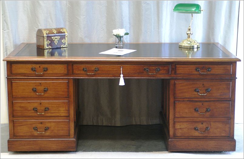 2074 Large Mahogany Pedestal Desk  - Front